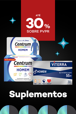 Suplementos Homem com destaque promocional de at&eacute; 30% sobre pre&ccedil;o de Venda ao P&uacute;blico Recomendado